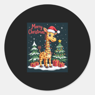 Adesivo Redondo Giraffe Feliz Papais noeis de Luz de Árvore de Nat