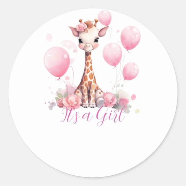 Adesivo Redondo Giraffe Girl Baby Shower Round Sticker (Frente)