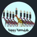 Adesivo Redondo Giraffe Hannukah Menorah<br><div class="desc">Ilustração gráfica de uma girafa Hannukah menorah.</div>