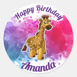 Adesivo Redondo Giraffe Happy Birthday Sticker