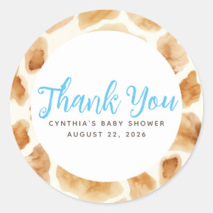 Adesivo Redondo Giraffe Pele Impressão Castanho Cinto Azul Obrigad