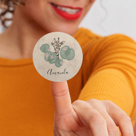 Adesivo Redondo Giraffe Safari Animal Botânico Aniversário