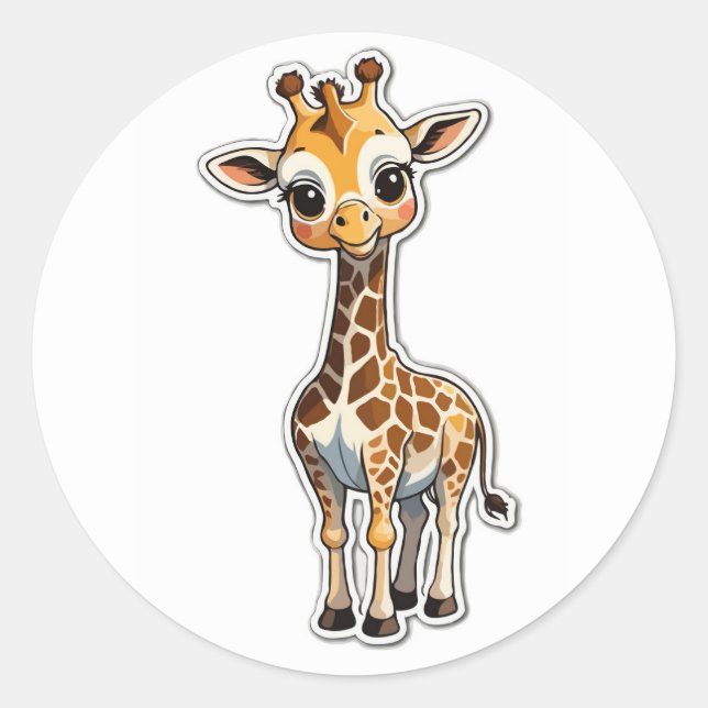 Adesivo Redondo Giraffe Sticker - Adorável Maravilha de Pescoço Lo (Frente)