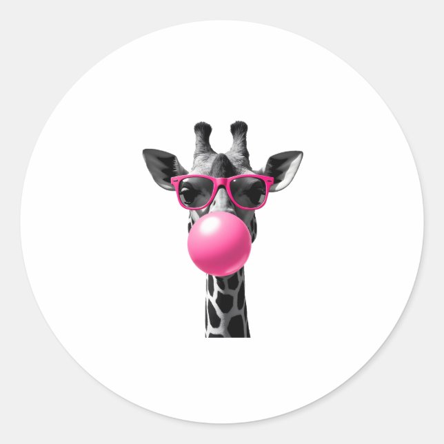 Adesivo Redondo Giraffe Women Giraffe Face with Sunglasses Wild An (Frente)