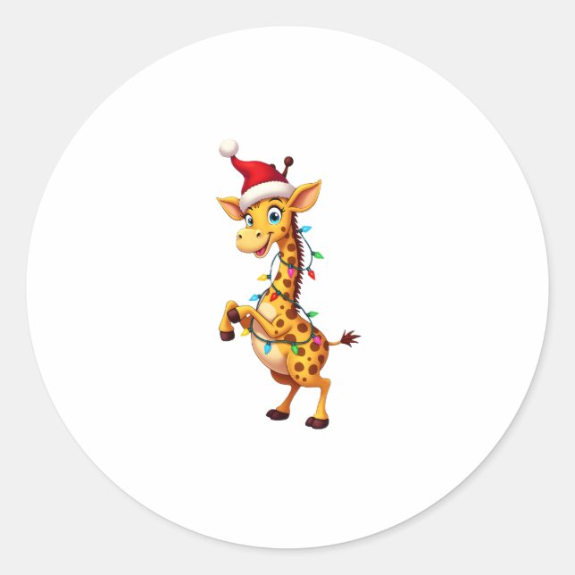 Adesivo Redondo Giraffe Xmas Lighting Funny Santa Giraffe Christma (Frente)