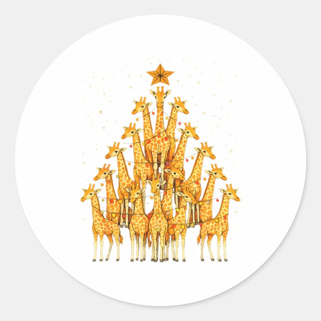 Adesivo Redondo Giraffes Forming Christmas Tree Lights Star Safari (Frente)