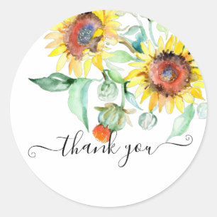 Adesivo Redondo Girassóis aquarela floral obrigado 