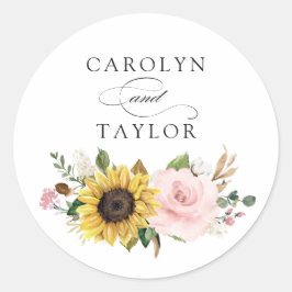 Adesivo Redondo Girassóis Blush Floral Rosa Invertido Envelope Rom