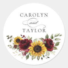 Adesivo Redondo Girassóis Borgonha Floral Vermelho Rústico Envelop