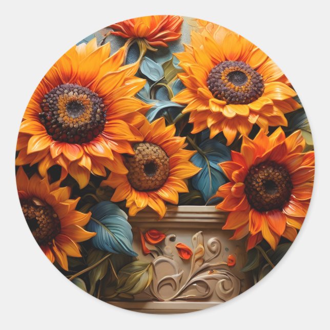 Adesivo Redondo Girassóis coloridos amarelo (Frente)