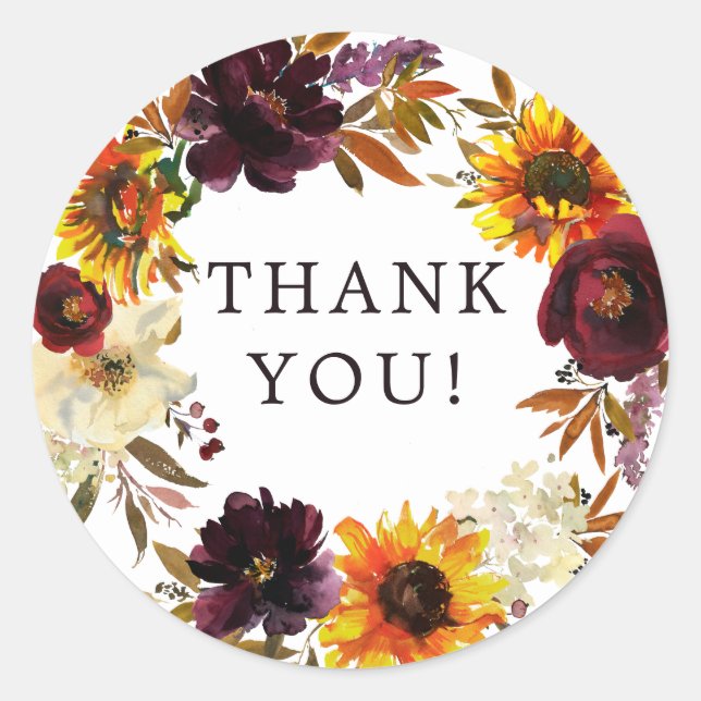 Adesivo Redondo Girassóis de Outono Chá de Noiva Floral Clássico R (Frente)