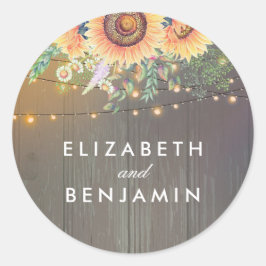 Adesivo Redondo Girassóis e Cordas Luzes Madeira Rústica