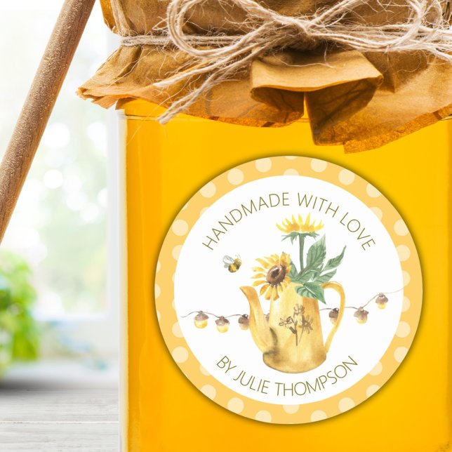 Adesivo Redondo Girassóis e Lanternas ✨ Bolinhas Cone Personalizad (Sunflowers & Lanterns✨Polka Dots Custom Hone Classic Round Sticker)