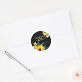Adesivo Redondo Girassóis em aquarela em casamento preto
