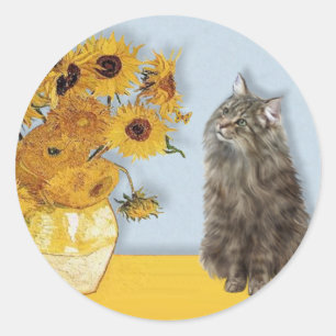 Adesivo Redondo Girassóis - Gato Florestal Norueguês