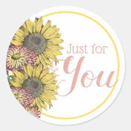 Adesivo Redondo Girassóis Russos Cor-de-rosa Amarelo Obrigado