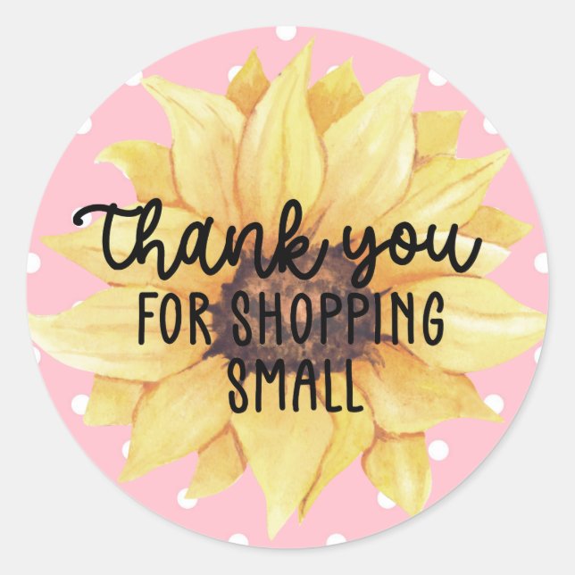 Adesivo Redondo Girassol Amarelo Cor-de-Rosa Obrigado Por Comprar  (Frente)