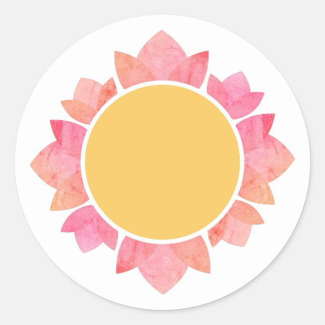 Adesivo Redondo Girassol Amarelo Gradiente Rosa ilusima Branco (Frente)
