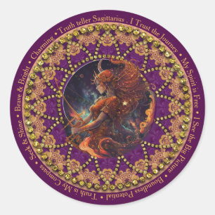 Adesivo Redondo Girassol Astro Sagitário Zodiac Afirmações