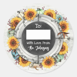 Adesivo Redondo Girassol de Ação de Graças Rústico Para / De Escre