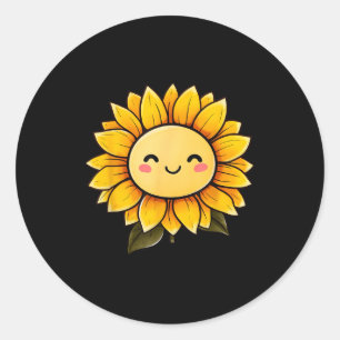 Adesivo Redondo Girassol Floral Fofo Flor Feliz Gráfico Divertido