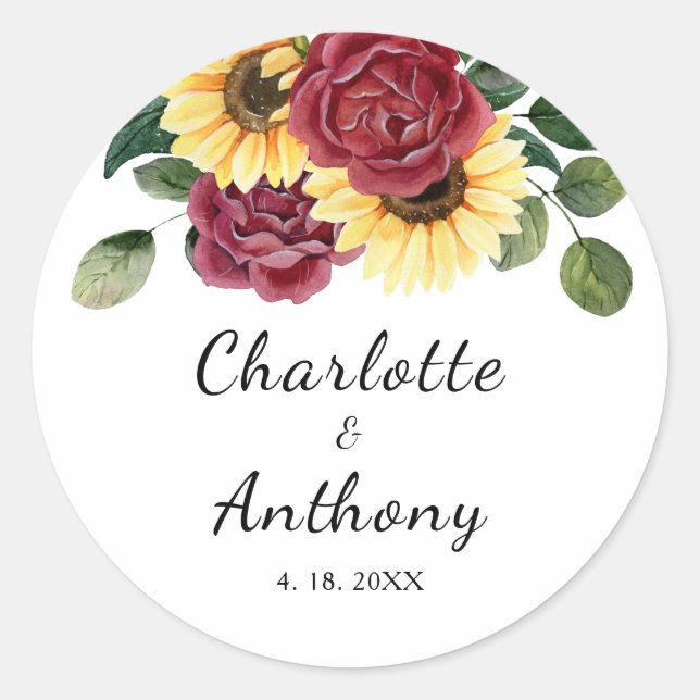 Adesivo Redondo Girassol Moderno e Rosa Floral (Frente)