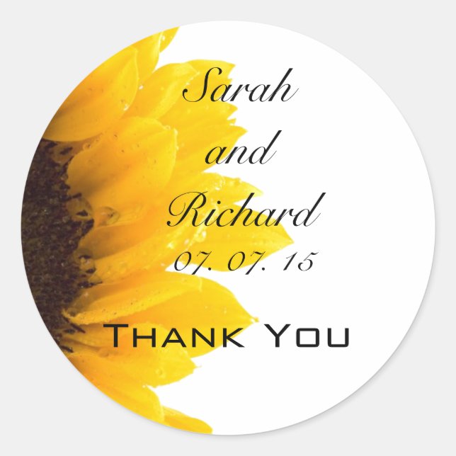 Adesivo Redondo Girassol Obrigado A Vestir Favor De Casamento (Frente)