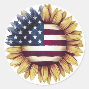 Adesivo Redondo Girassol Patriótico Bandeira Americana Rústica