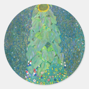 Adesivo Redondo Girassol por Klimt, Flores Vintage Art Nouveau