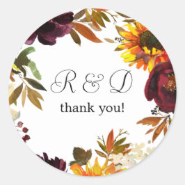 Adesivo Redondo Girassol Russo e Monograma Floral Burgundy -