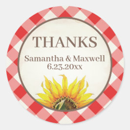 Adesivo Redondo Girassol Vermelho de Xadrez Obrigado