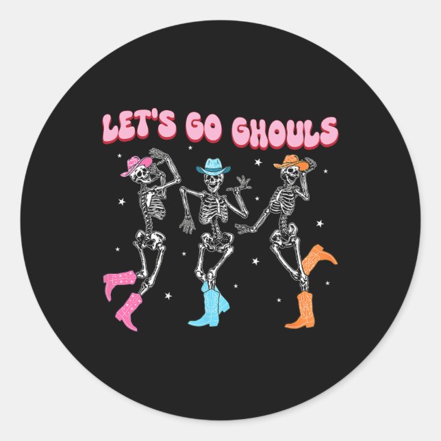 Adesivo Redondo Girl Cowgirl Lets Go Ghouls Halloween Ghost Dancin (Frente)