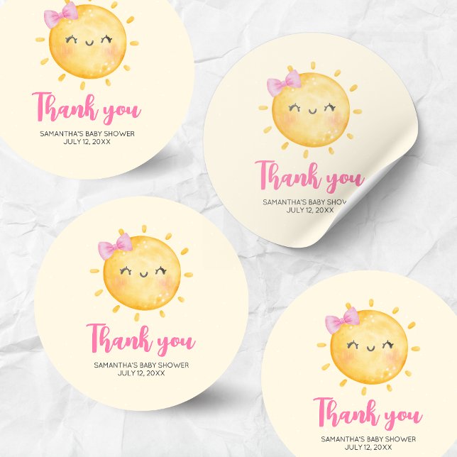 Adesivo Redondo Girl Little Ray of Sunshine Baby Shower (Little Ray of Sunshine Boho Baby Shower Round Sticker)