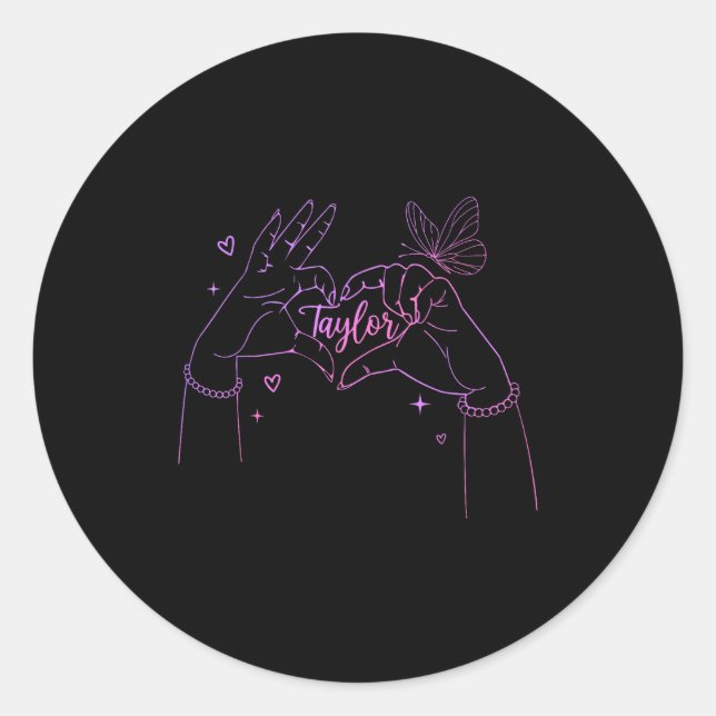 Adesivo Redondo Girl Retro I Love Taylor First Name D Groovy 80's  (Frente)