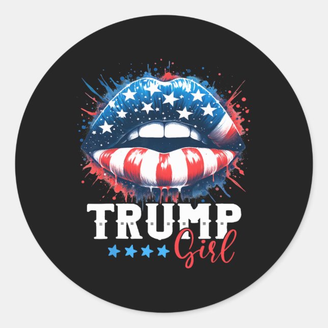 Adesivo Redondo Girl Trump 2024 Eletion U's American Flag (Frente)
