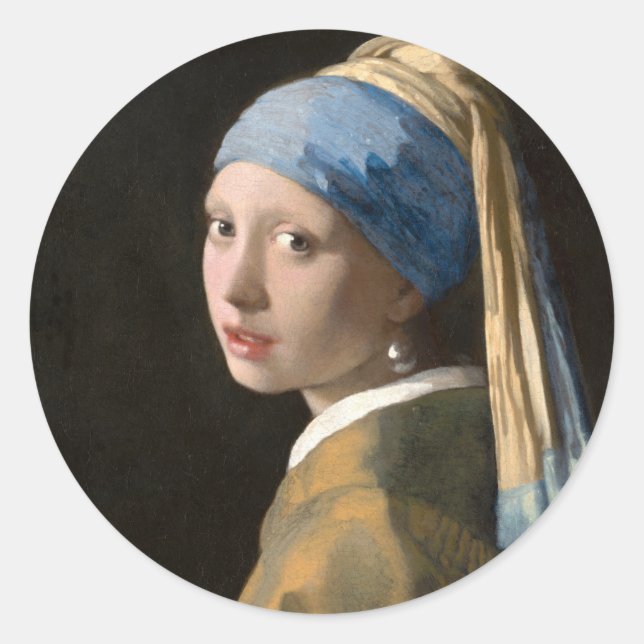 Adesivo Redondo Girl with the pearl earring - Johannes Vermeer (Frente)