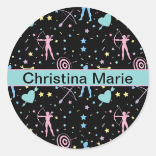 Adesivo Redondo Girls Archery - Girly Hearts Stars Archer