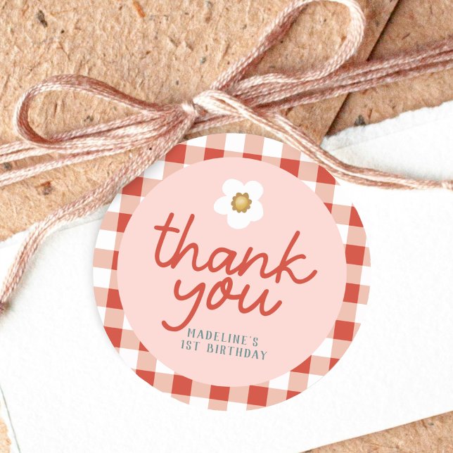 Adesivo Redondo Girls Berry First Gingham Kids Favor do primeiro a (Criador carregado)