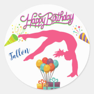 Adesivo Redondo Girls Birthday Gymnastics Handspring Trim