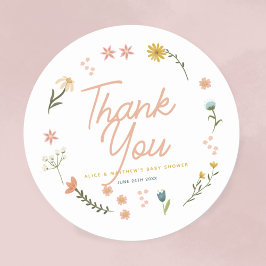 Adesivo Redondo Girls Boho Wildflower Pink Chá de fraldas Favor