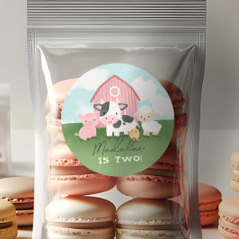 Adesivo Redondo Girls Cute Pink Farm Animal Kids Birthday