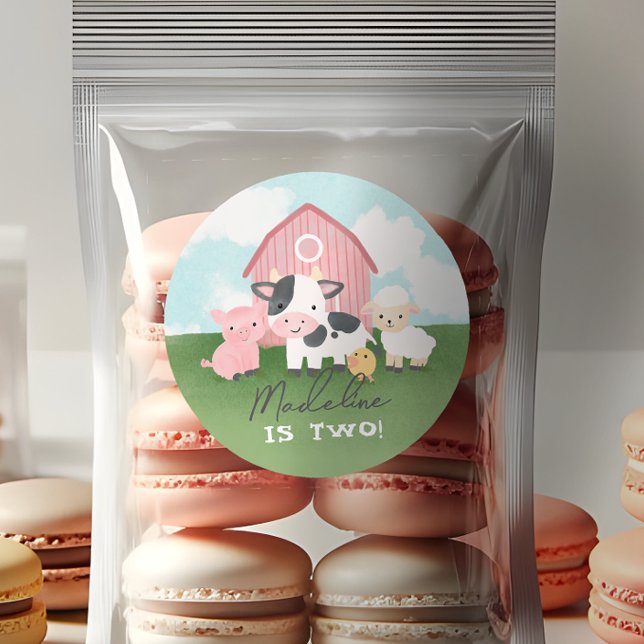 Adesivo Redondo Girls Cute Pink Farm Animal Kids Birthday (Criador carregado)