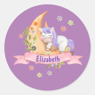 Adesivo Redondo Girls Cute Unicorn Flores Personalizadas Kids
