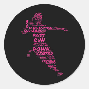 Adesivo Redondo Girls Flag Football Player Word Art Typografia