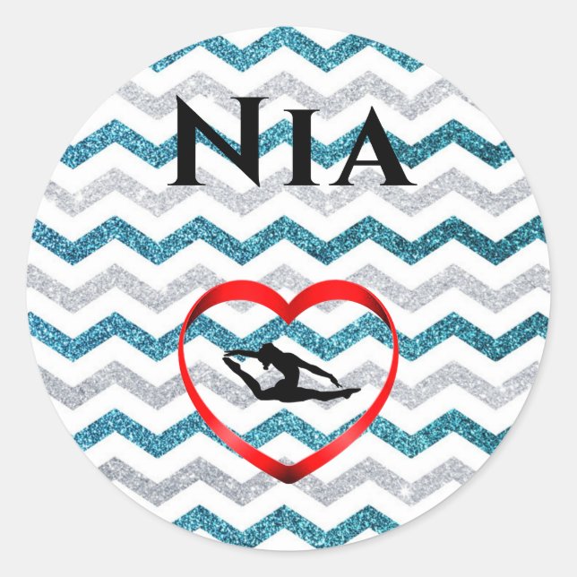 Adesivo Redondo Girls Glitter Chevron Gymnastics Stickers Personal (Frente)