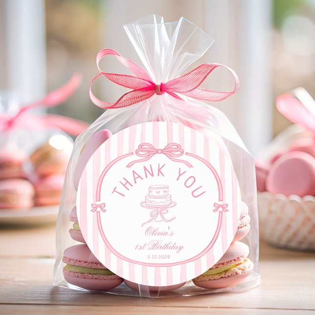 Adesivo Redondo Girls Just Wanna be One Pink Bow Thank You  (Criador carregado)