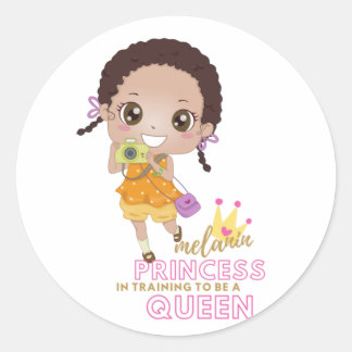 Adesivo Redondo Girls MELANIN Princess Em Formação Para Ser Rainha