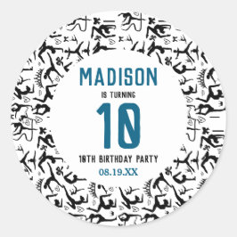 Adesivo Redondo Girls Modern Black Gymnastics Kids 10th Birthday