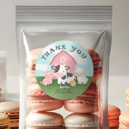 Adesivo Redondo Girls Pink Farm Animal Barnyard Birthday Favor