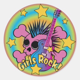 Adesivo Redondo Girls Rock Skull